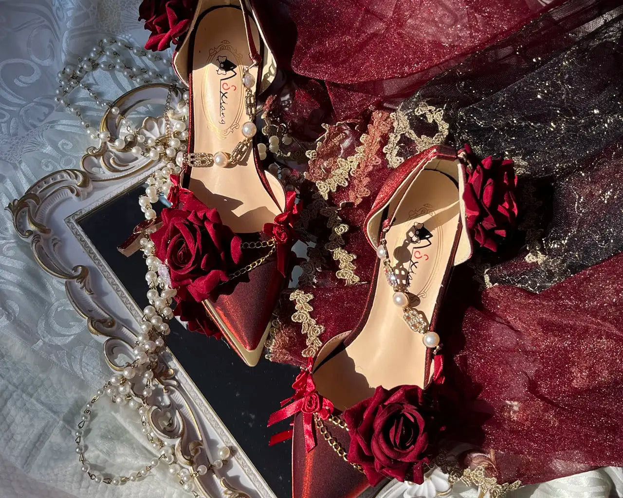 Black Red Gothic Lolita Shoe Wedding Lolita High Heels for Ladies Rose Pointed Toe Dress Shoes for Womenluxury Shoes Sss Grade - NEWYORKLISTED