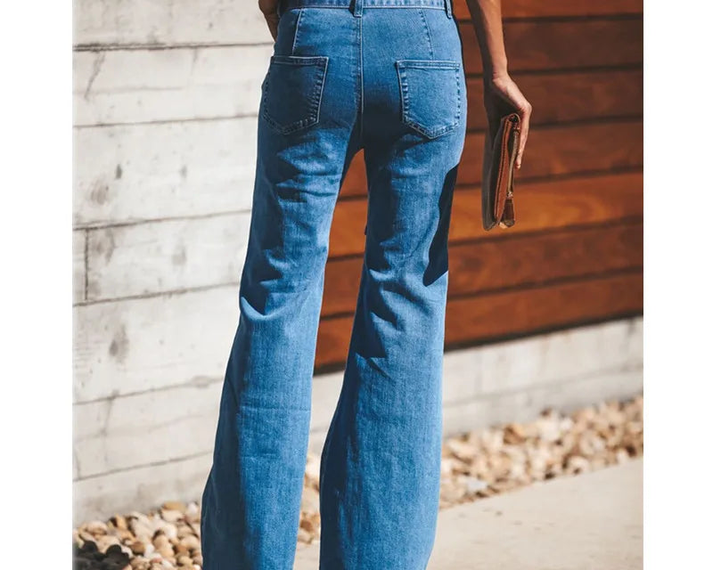 Blue Tie Waist Flare Jeans Women Slim Denim Trousers Vintage Clothes 2021 Spring High  Pants Belted Stretchy Wide Leg - NEWYORKLISTED