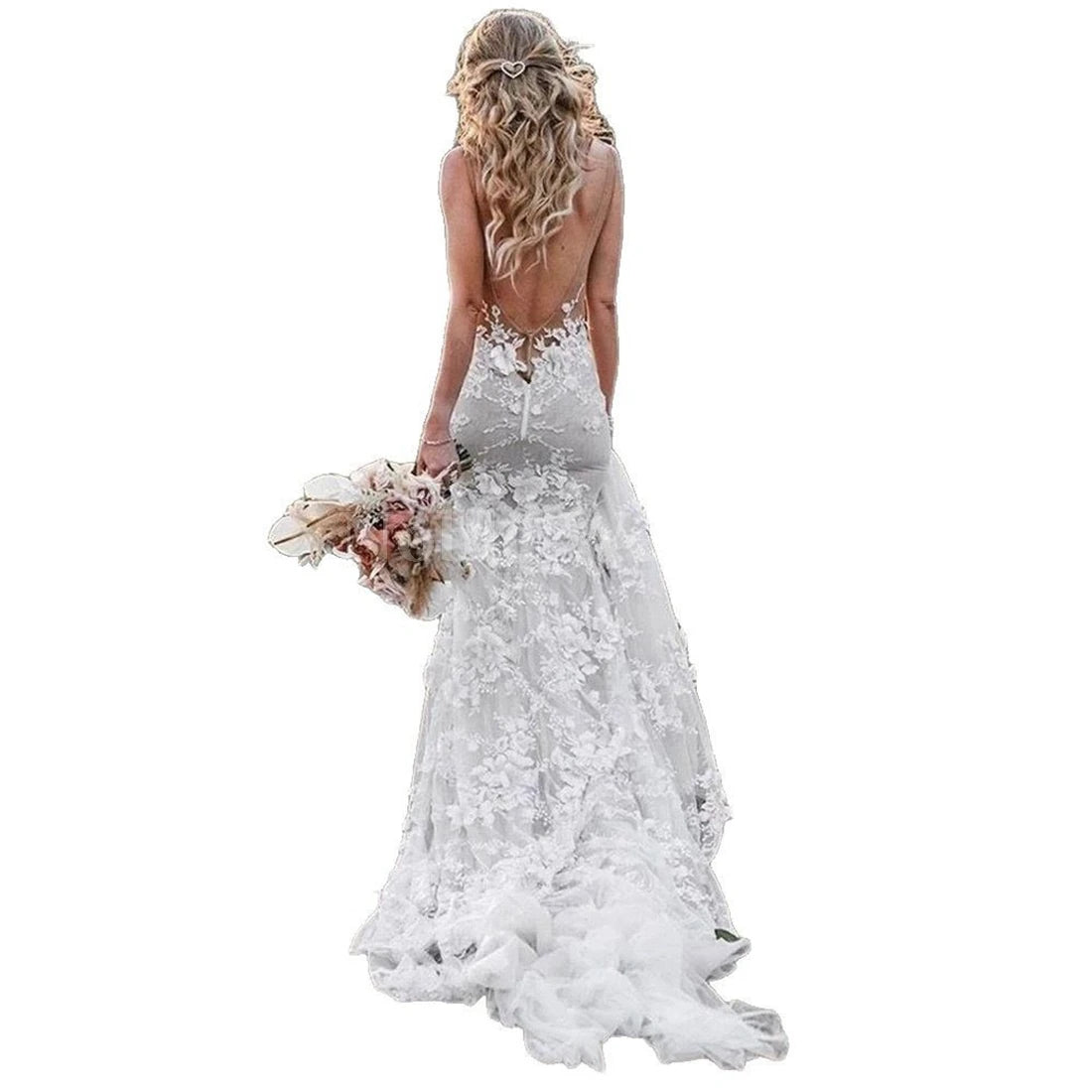 NEWYORKLISTED ELEGANT BRIDE COLLECTION: Lace V-Neck Illusion Backless Mermaid Wedding Gown - NEWYORKLISTED