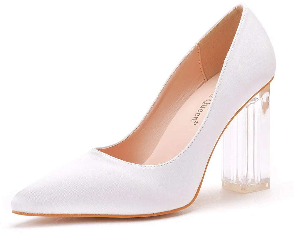 Autumn Women Lace White Wedding Pumps Bride Fashion Sweet Square High Heels New Party Dance Bridal Shoes Woman Big Size H0009 - NEWYORKLISTED