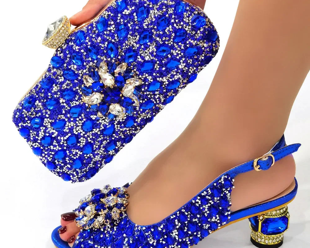 Ladies Italian Leather Shoe and Bag Set Blue Color Italian Shoe With Matching Bag Set 2022 Nigerian Shoes and Bag Set for Party - NEWYORKLISTED