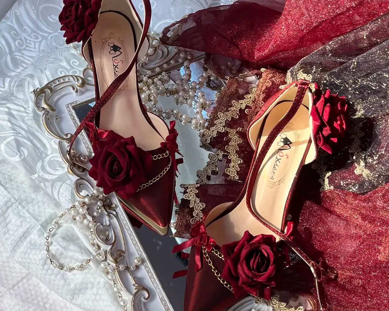 Black Red Gothic Lolita Shoe Wedding Lolita High Heels for Ladies Rose Pointed Toe Dress Shoes for Womenluxury Shoes Sss Grade - NEWYORKLISTED