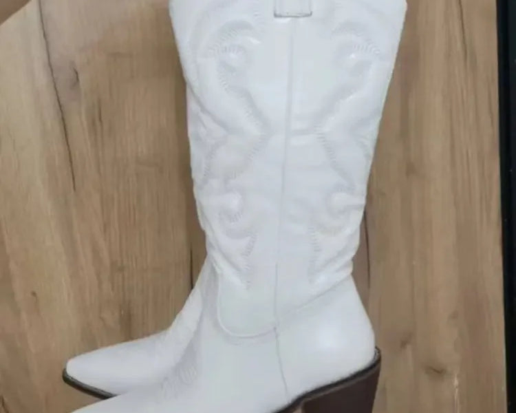 Fashion Women 2023 Cowboy Short Ankle Boots for Women Chunky Heel Cowgirl Boots Embroidered Mid Calf Western Boots Hot - NEWYORKLISTED