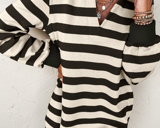 NEWYOKLISTED STYLE COLLECTION: Striped Johnny Collar Long Sleeve Mini Dress