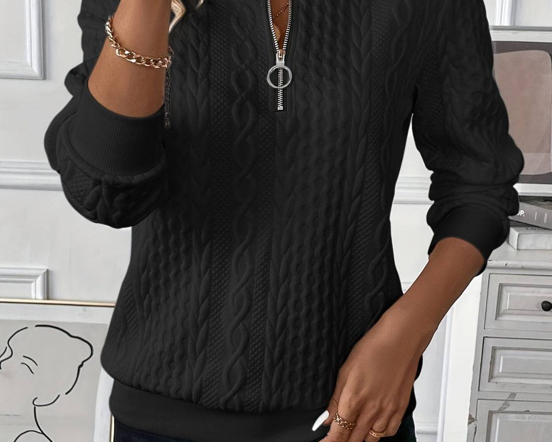 Texture Half Zip Long Sleeve Sweatshirt - NEWYORKLISTED