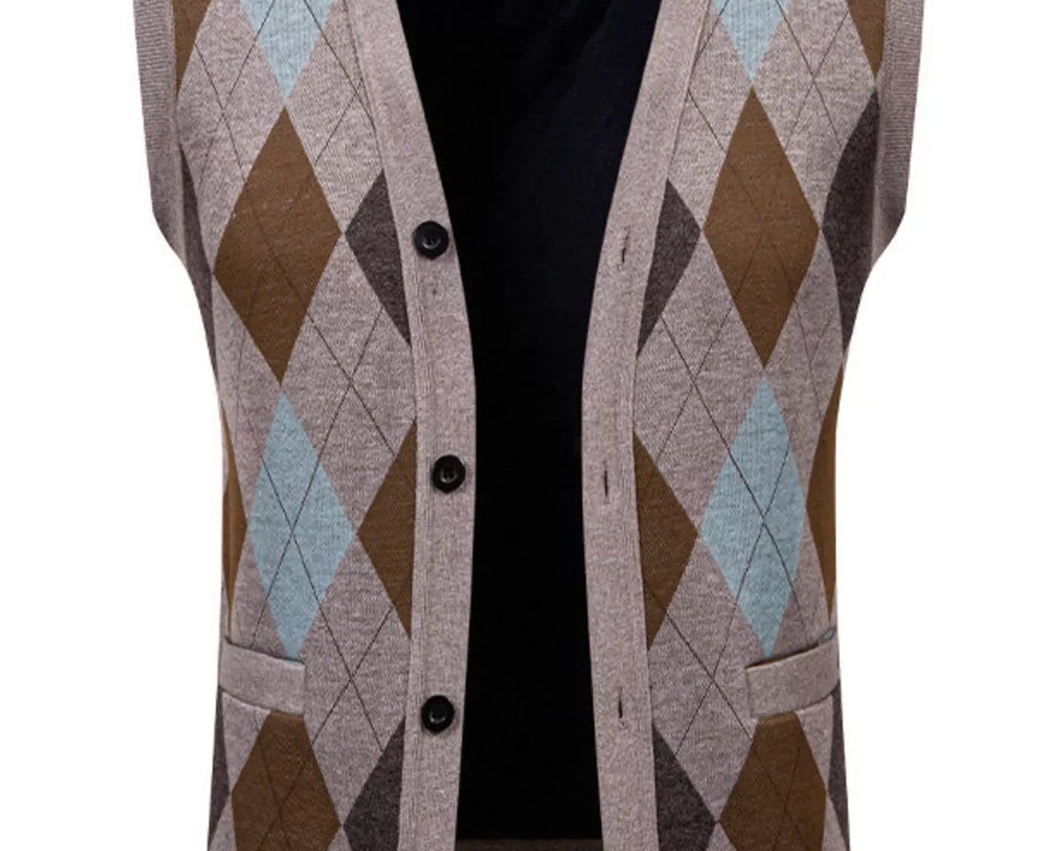 NEWYORKLISTED ATLAS MEN'S COLLECTION – Men's argyle V-neck button-down cardigan vest, product image 4