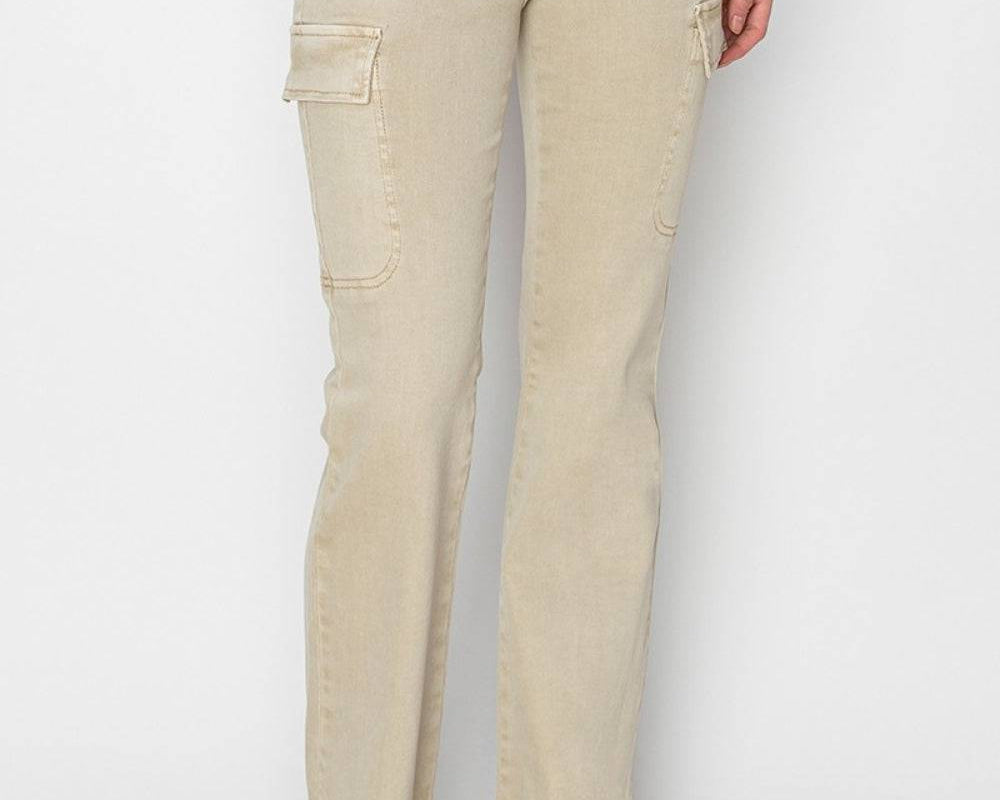 RISEN Full Size High Rise Side Slit Cargo Bootcut Jeans - NEWYORKLISTED