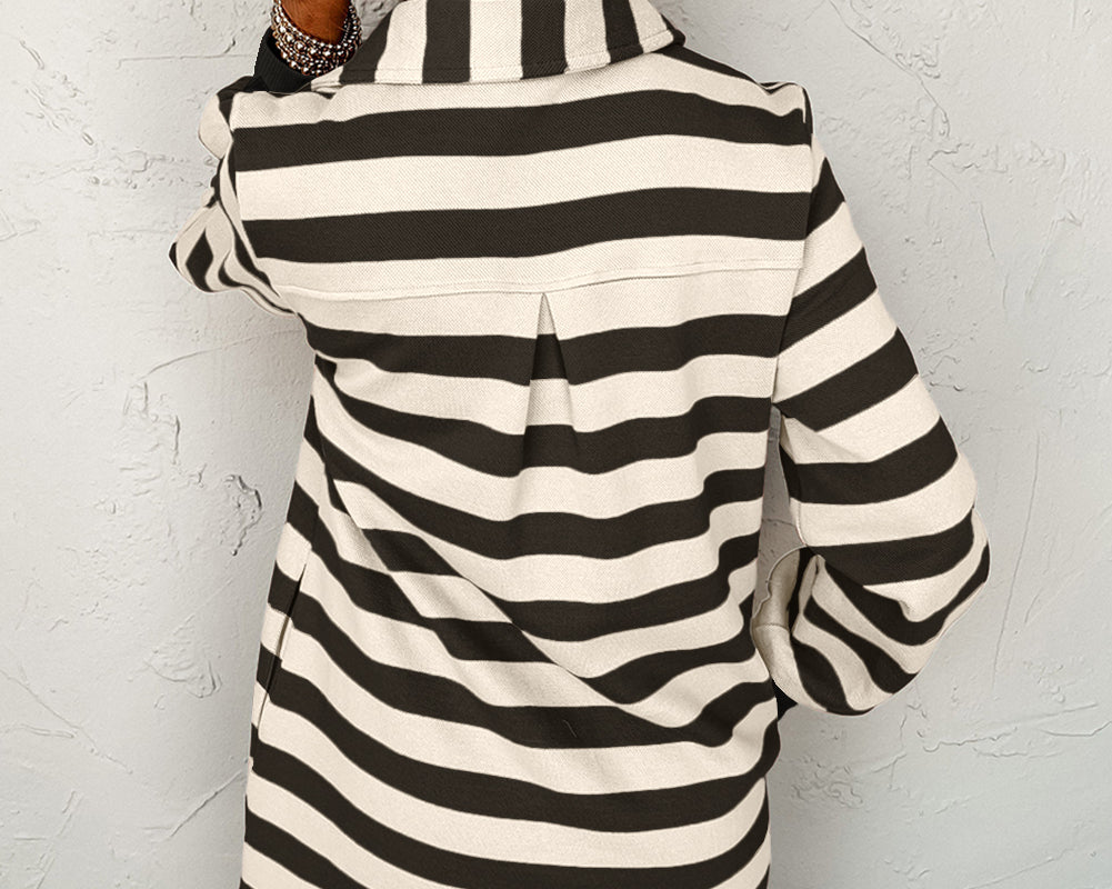 NEWYOKLISTED STYLE COLLECTION: Striped Johnny Collar Long Sleeve Mini Dress - NEWYORKLISTED