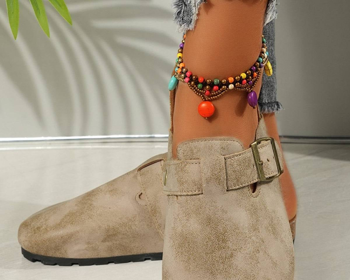 Round Toe Buckle Slip-Ons - NEWYORKLISTED