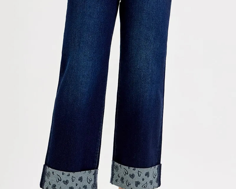 NEWYORKLISTED STYLE COLLECTION: RISEN Jeans Mid Rise Fit Crop Wide With Printed Cuff