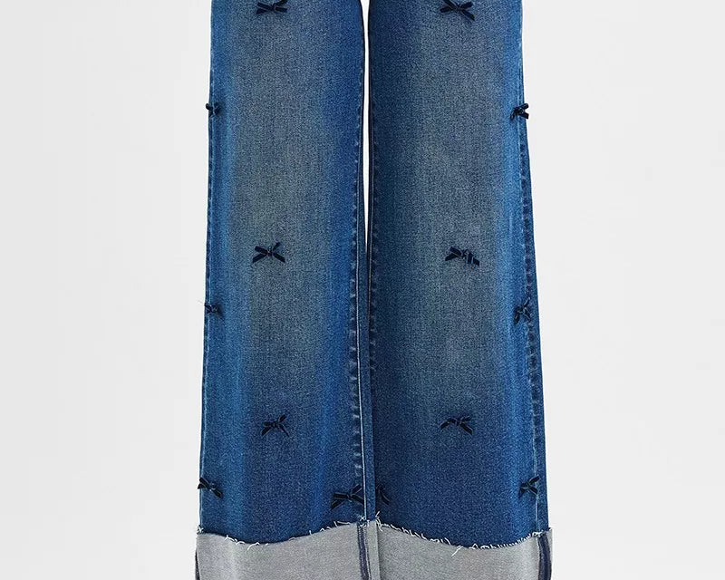 RISEN High Rise Crop Wide Leg Ribbon Detail Jeans – NEWYORKLISTED STYLE COLLECTION, wide-leg denim with ribbon accents