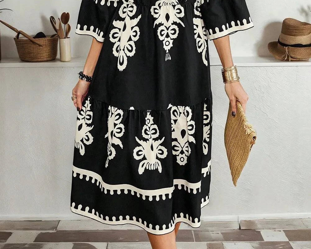 NEWYORKLISTED STYLE COLLECTION: Lovely Print Half Sleeve Knee Length Dress - NEWYORKLISTED