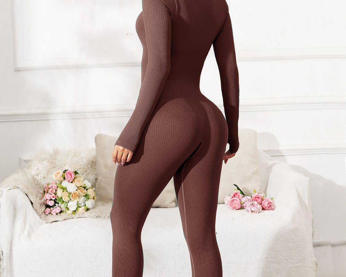 Scoop Neck Long Sleeve Active Jumpsuit - NEWYORKLISTED