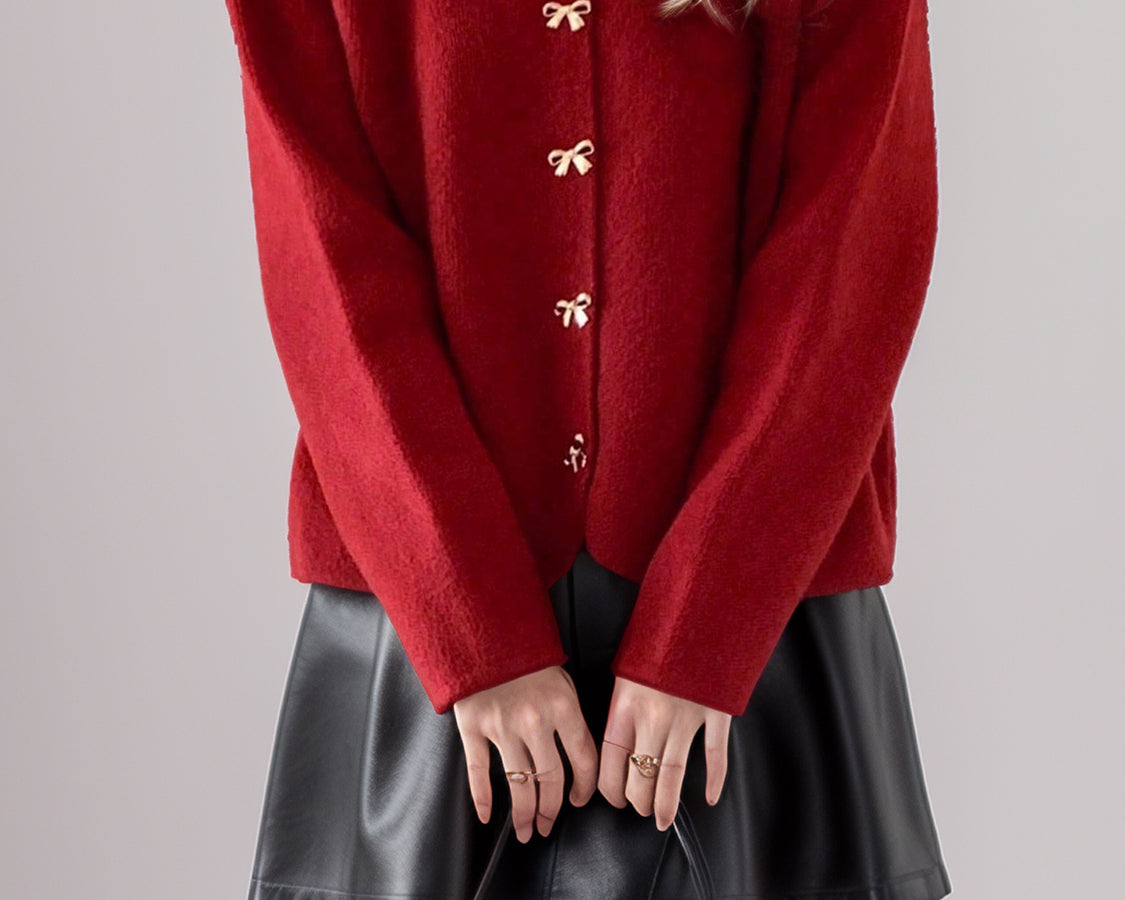 NEWYORKLISTED STYLE COLLECTION: Bow Button Long Sleeve Cardigan - NEWYORKLISTED