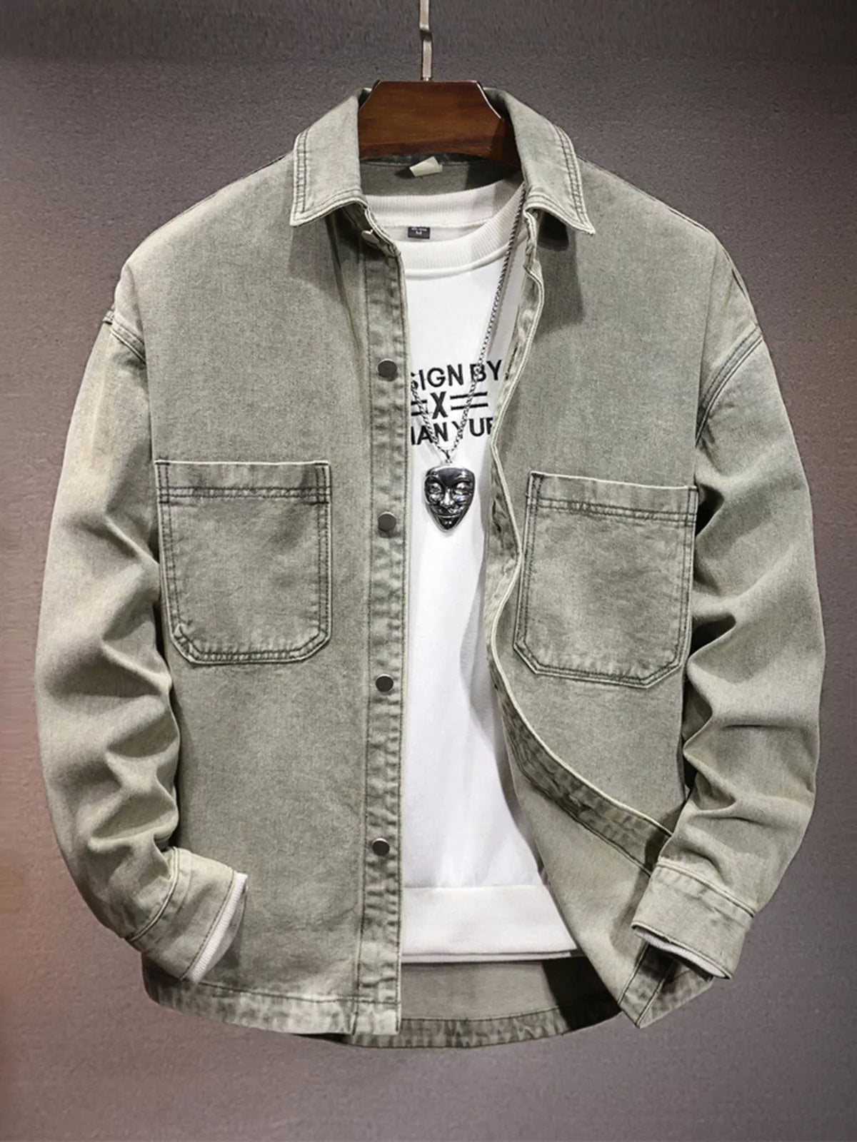NEWYORKLISTED ATLAS MEN'S COLLECTION – Men's vintage washed denim dual-pocket shirt, product image 1