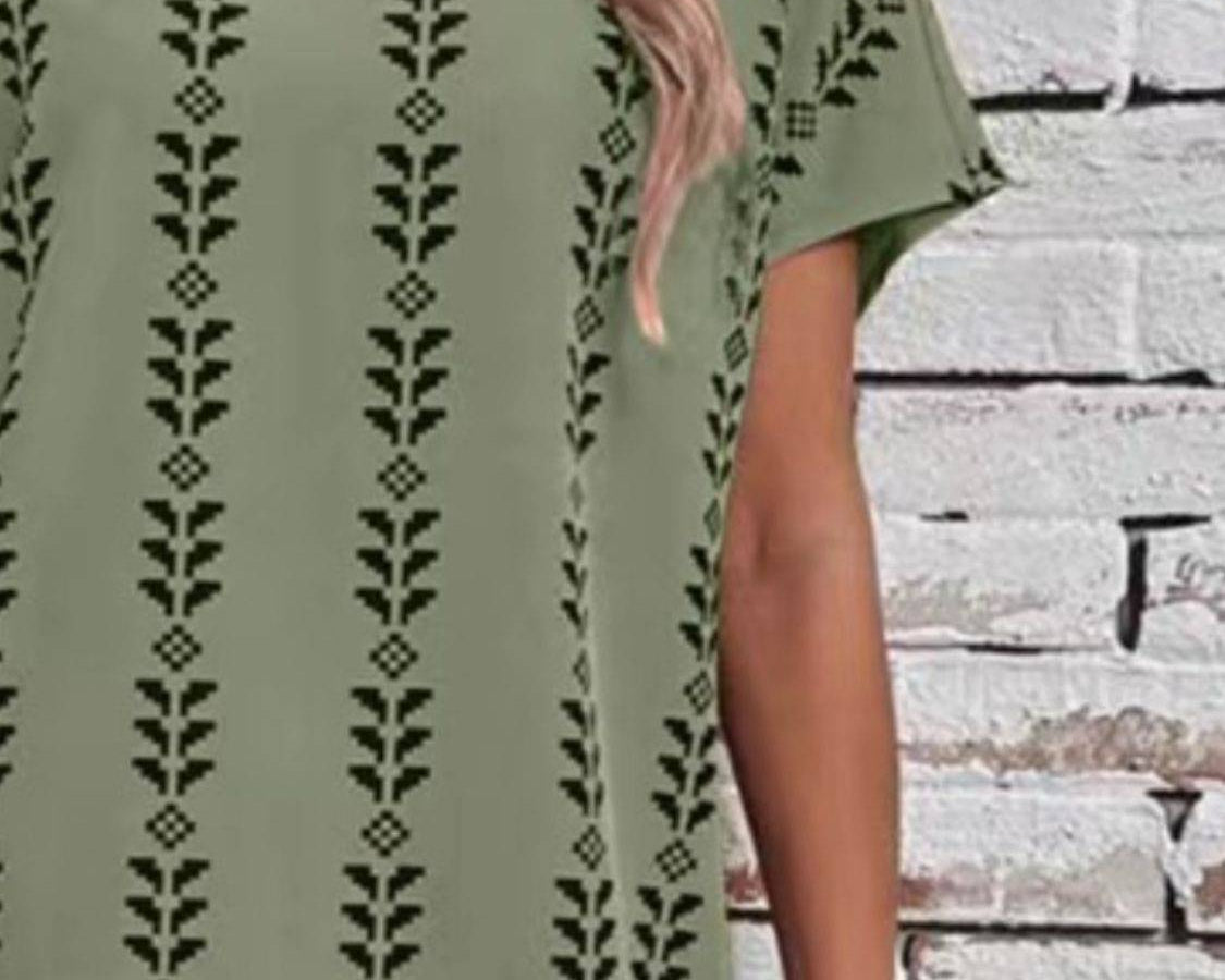 NYLD Wheat Motif Printed Round Neck Short Sleeve Dress - NEWYORKLISTED