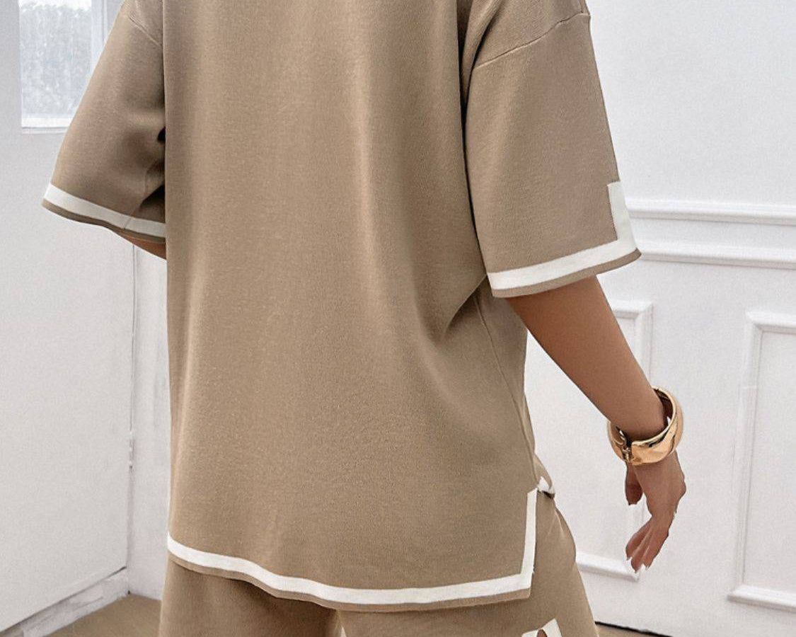 NYLD: Contrast Trim V-Neck Top and Shorts Set - NEWYORKLISTED