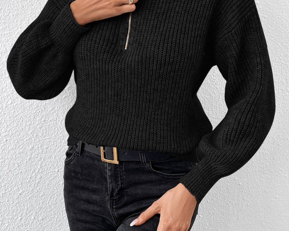 Honey Half Zip Dropped Shoulder Sweater - NEWYORKLISTED