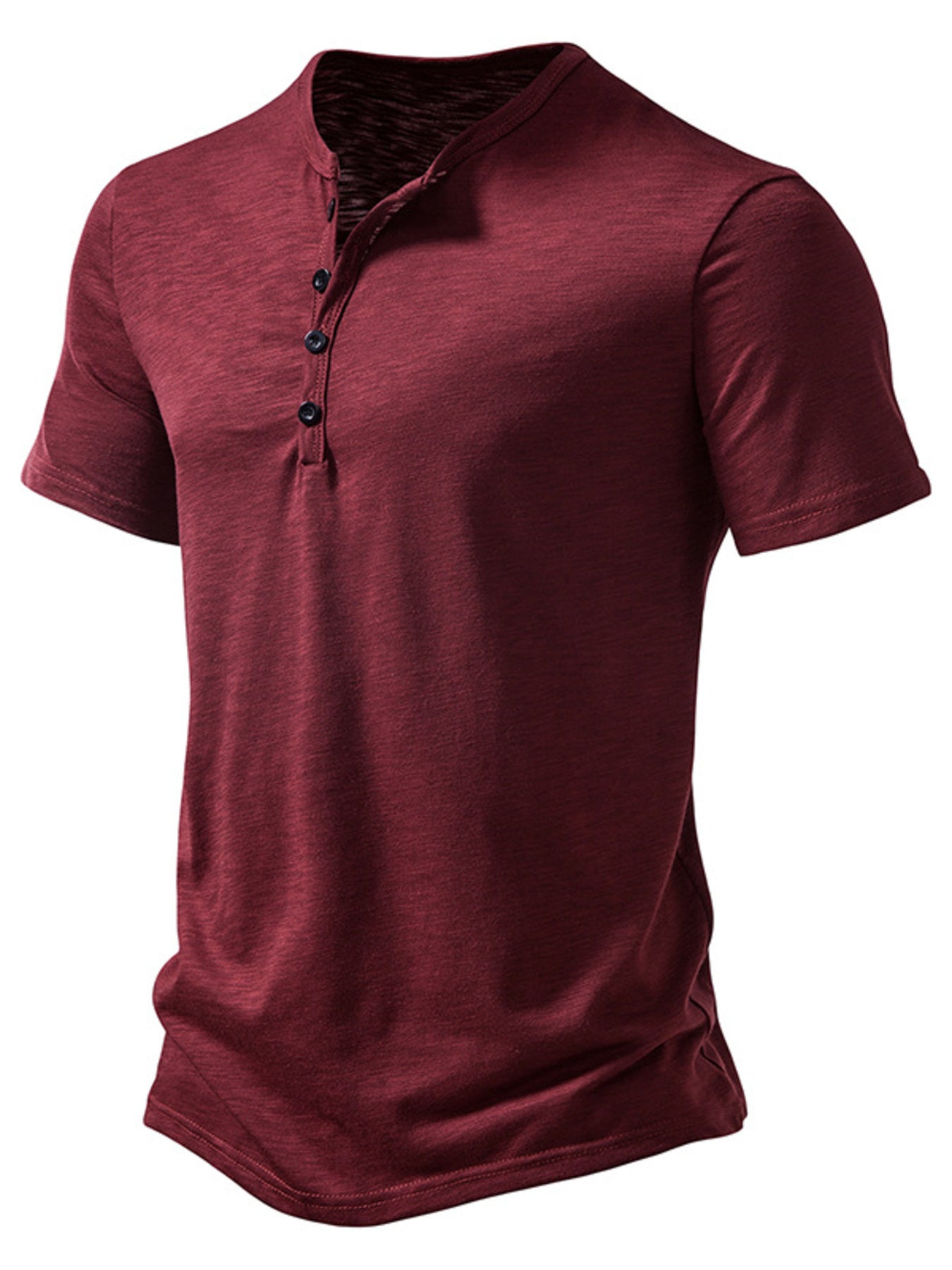 NEWYORKLISTED ATLAS MEN'S COLLECTION: Maroon short-sleeve henley shirt on a white background