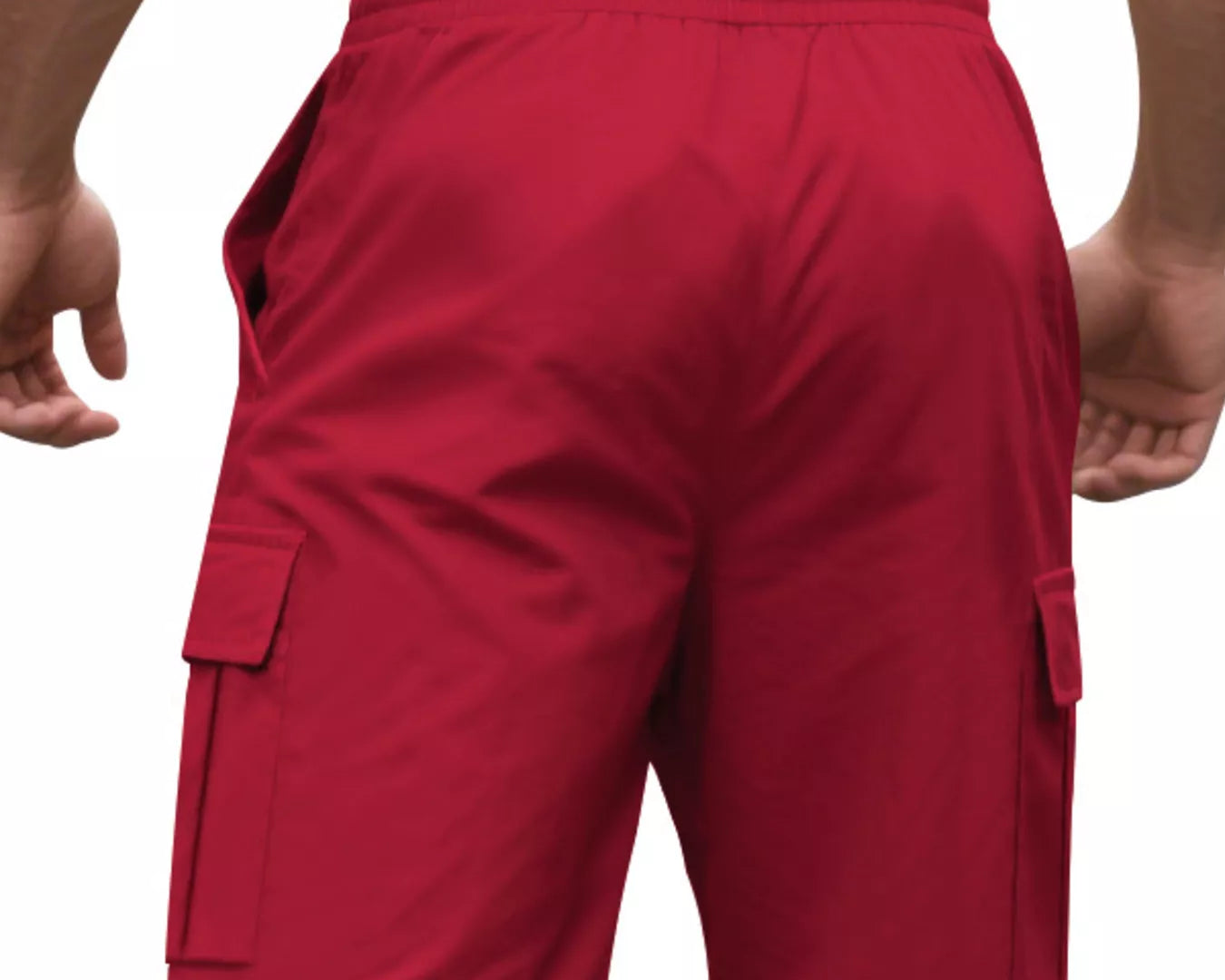NEWYORKLISTED ATLAS MEN'S COLLECTION: Red cargo shorts worn by a person on a white background