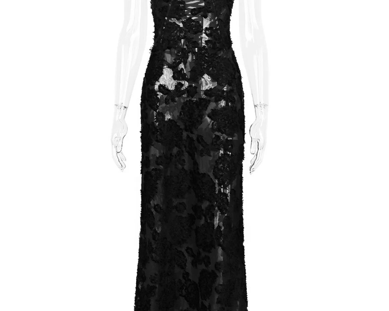 NEWYORKLISTED STYLE COLLECTION: Black sequin dress on a mannequin against a white background