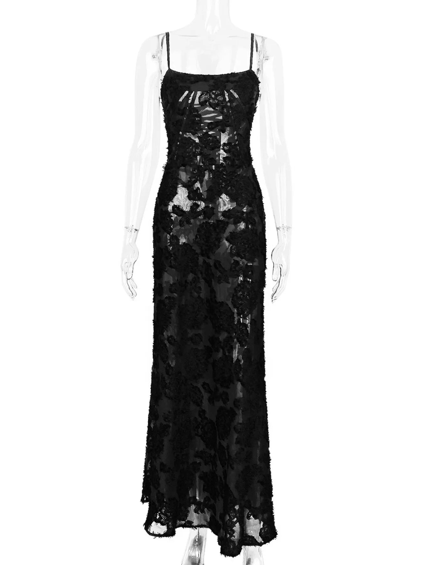 NEWYORKLISTED STYLE COLLECTION: Black sequin dress on a mannequin against a white background