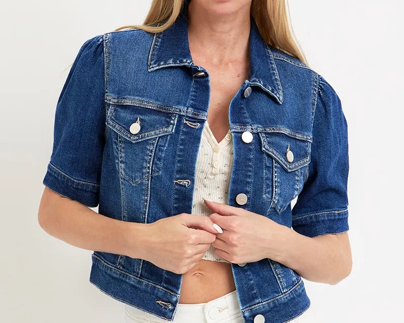 NEWYORKLISTED STYLE COLLECTION: RISEN Puffed Short Sleeve Crop Denim Jacket – Feminine, Edgy & Effortlessly Cool