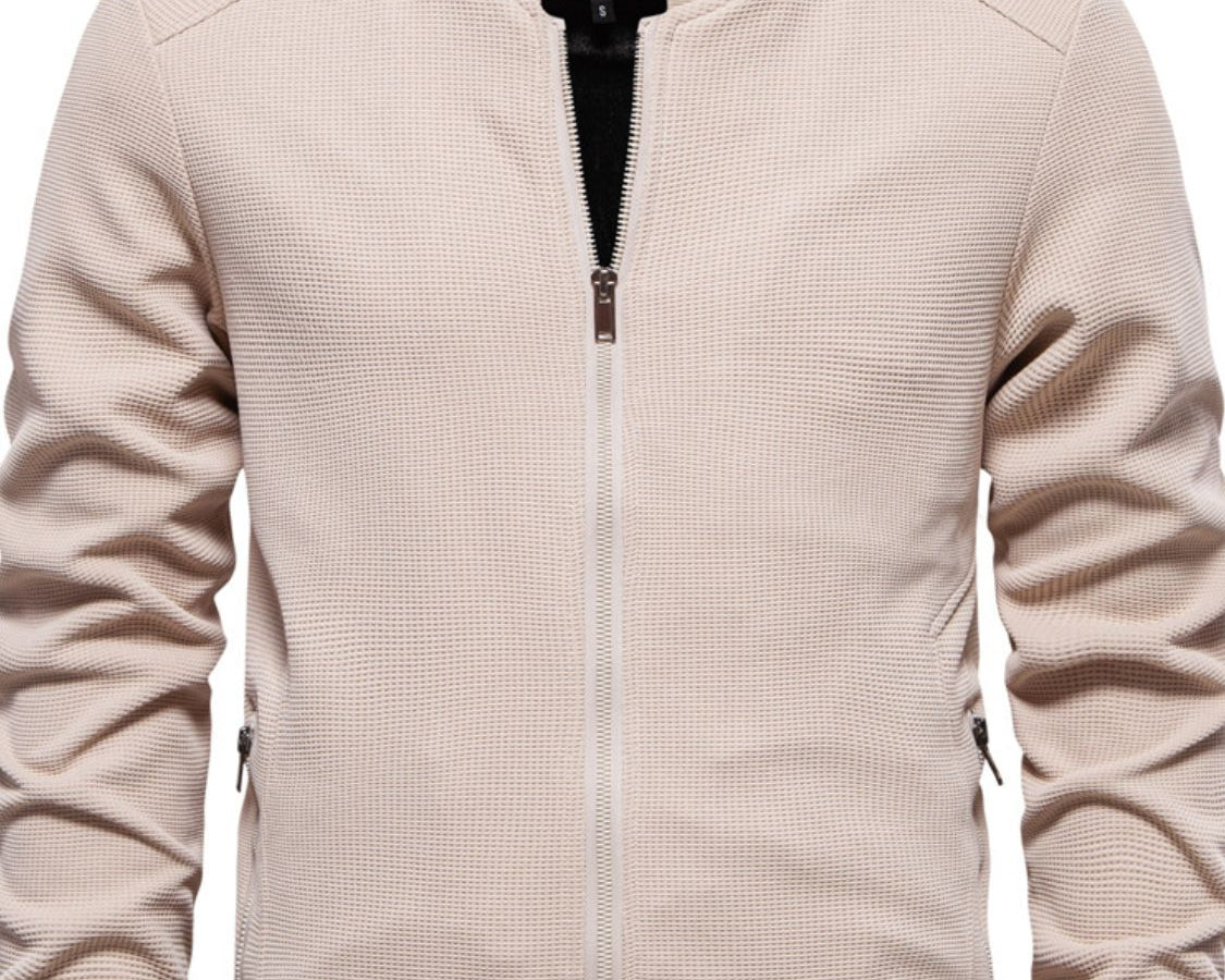 NEWYORKLISTED ATLAS MEN'S COLLECTION: Waffle Knit Baseball Collar Jacket - In Cream
