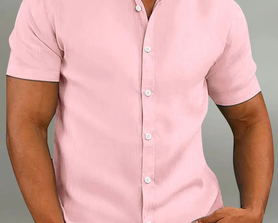 NEWYORKLISTED ATLAS MEN’S COLLECTION: Men's Full Size Button-Up Short Sleeve Shirt in Dusty Pink