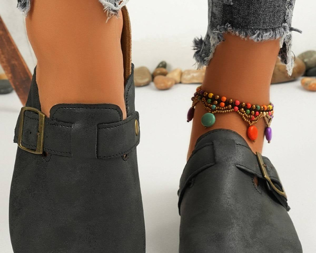 Round Toe Buckle Slip-Ons - NEWYORKLISTED