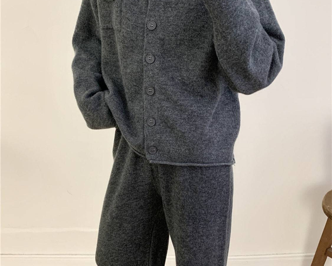 NEWYORKLISTED STYLE COLLECTION: Pocketed Round Neck Button Up Cardigan and Pants Sweater Set - NEWYORKLISTED