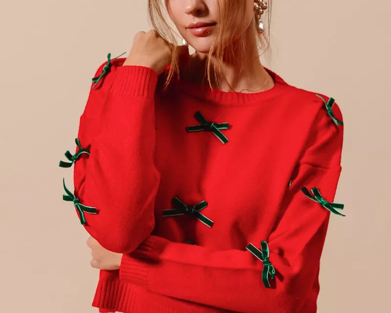 Ribbon Bow Applique Sweater – NEWYORKLISTED STYLE COLLECTION, feminine knitwear with bow detai