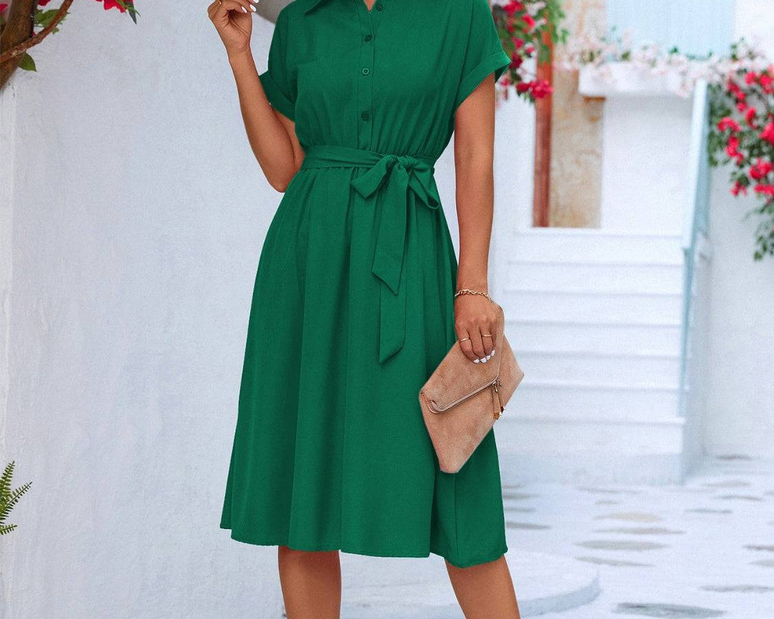 NYLD Buttoned Tie Waist Short Sleeve Dress - NEWYORKLISTED