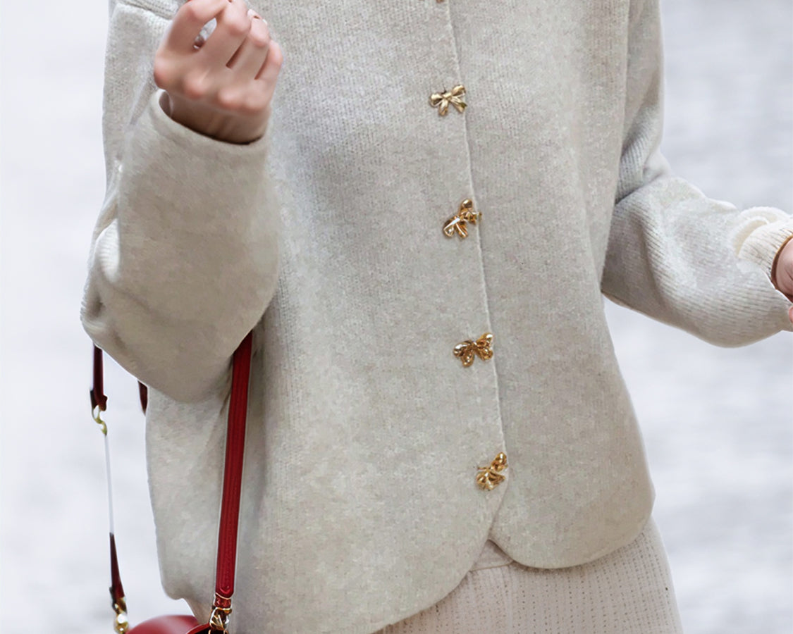 NEWYORKLISTED STYLE COLLECTION: Bow Button Long Sleeve Cardigan - NEWYORKLISTED