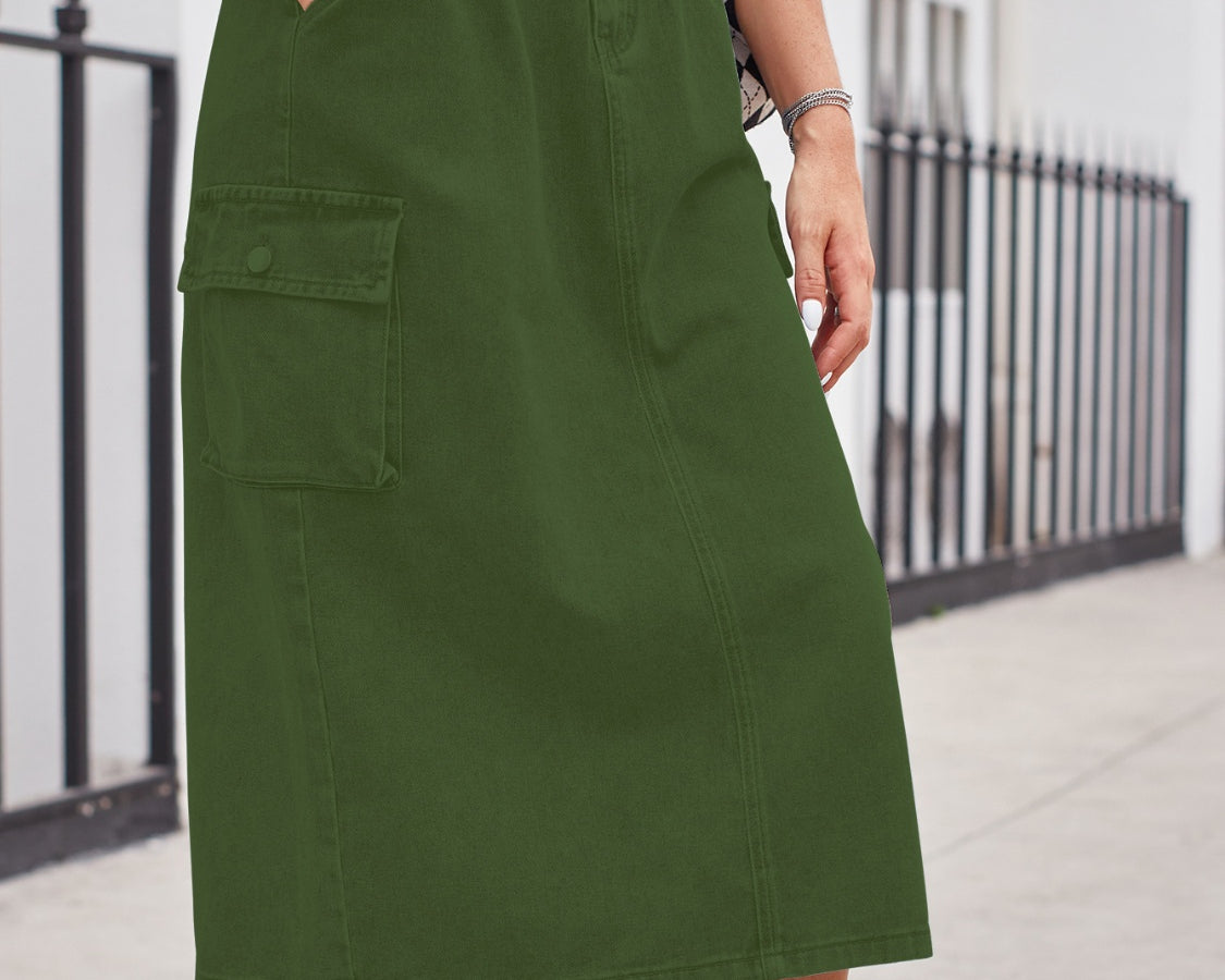 Slit Buttoned Denim Skirt with Pockets - NEWYORKLISTED