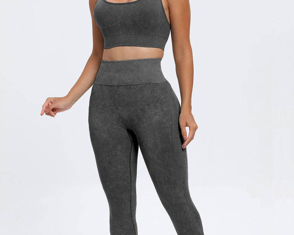 NEWYORKLISTED STYLE COLLECTION: 3 Piece Washed Square Neck Wide Strap Active Set - NEWYORKLISTED