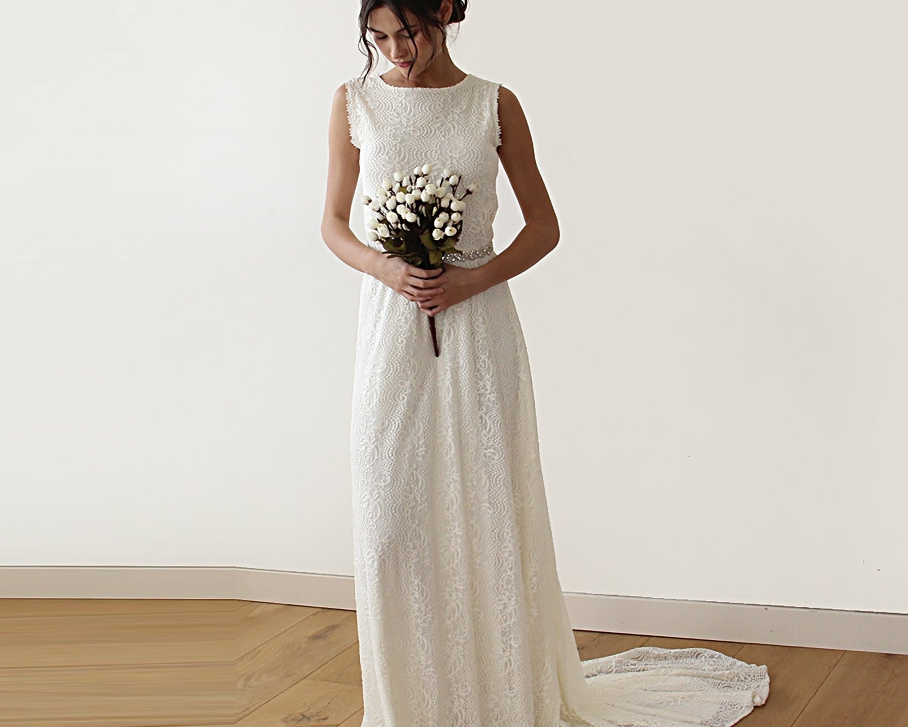 Sleeveless Backless Lace Dress With Train #1180 - NEWYORKLISTED