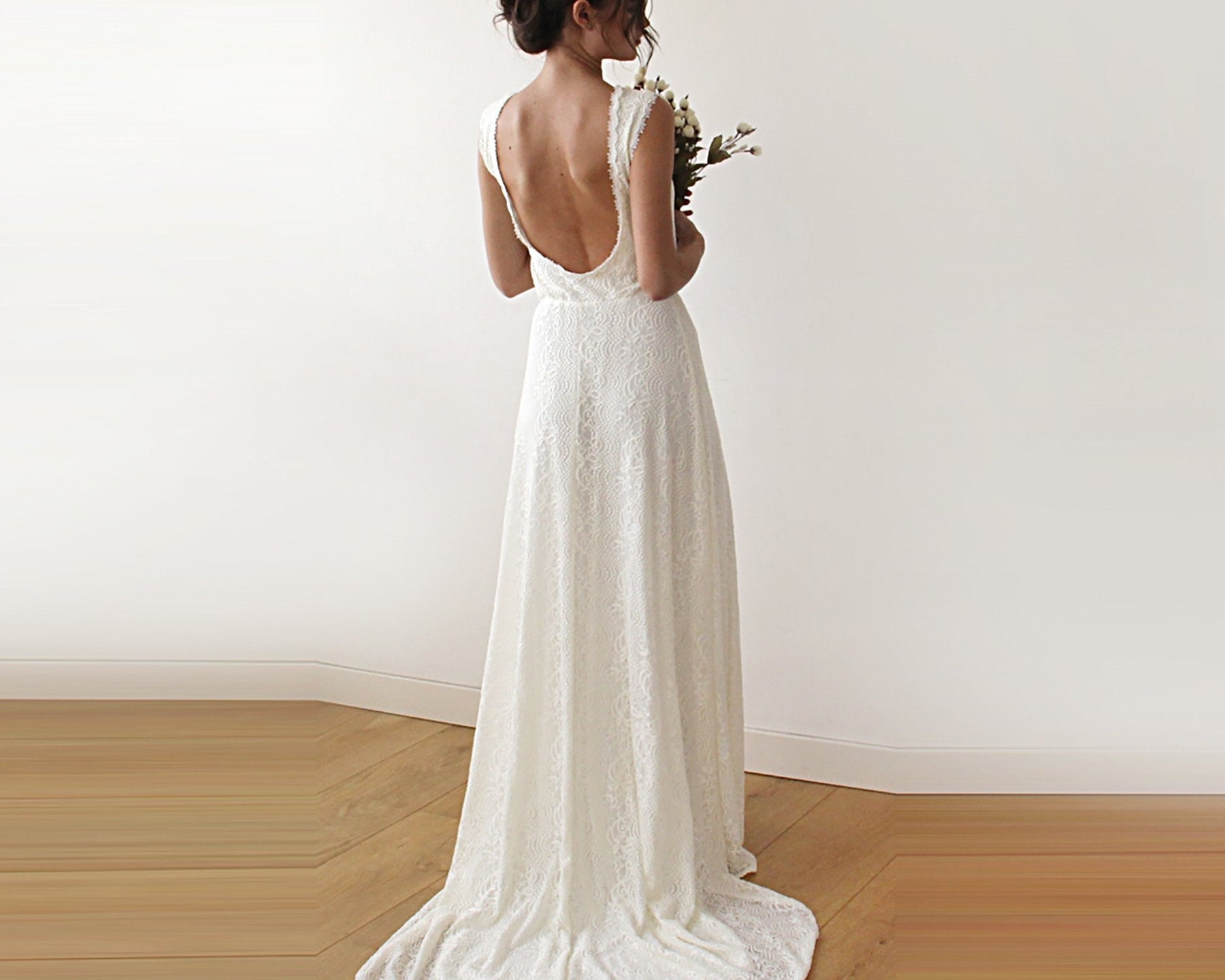 Sleeveless Backless Lace Dress With Train #1180 - NEWYORKLISTED