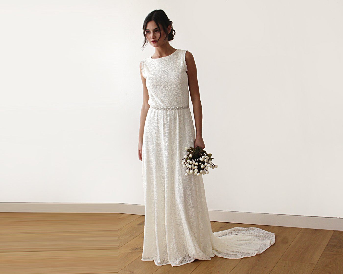 Sleeveless Backless Lace Dress With Train #1180 - NEWYORKLISTED