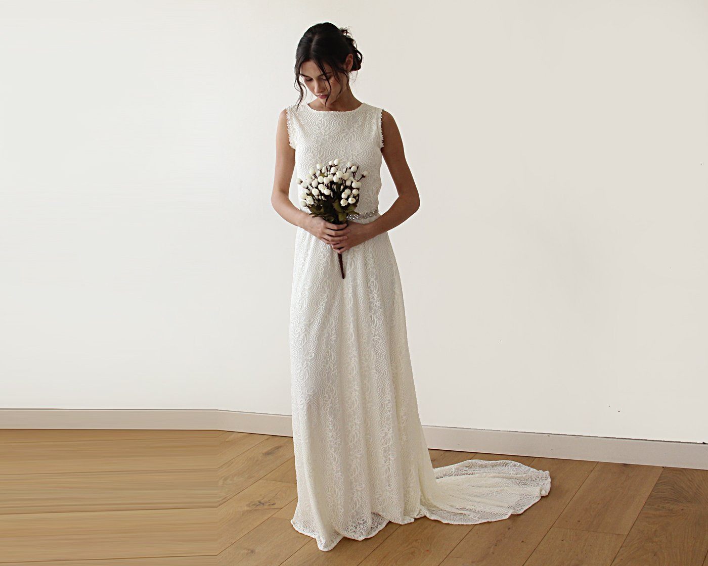 Sleeveless Backless Lace Dress With Train #1180 - NEWYORKLISTED