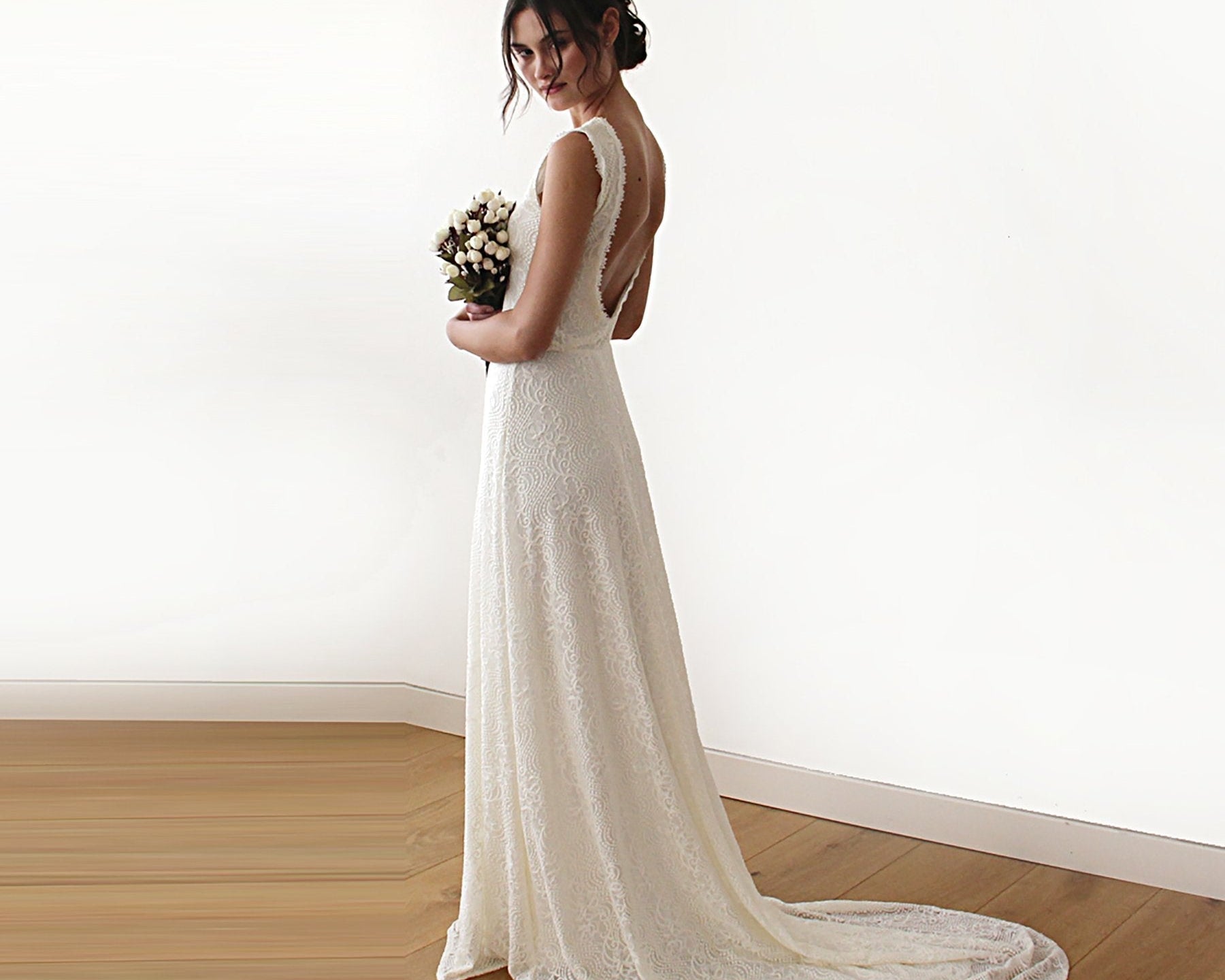 Sleeveless Backless Lace Dress With Train #1180 - NEWYORKLISTED