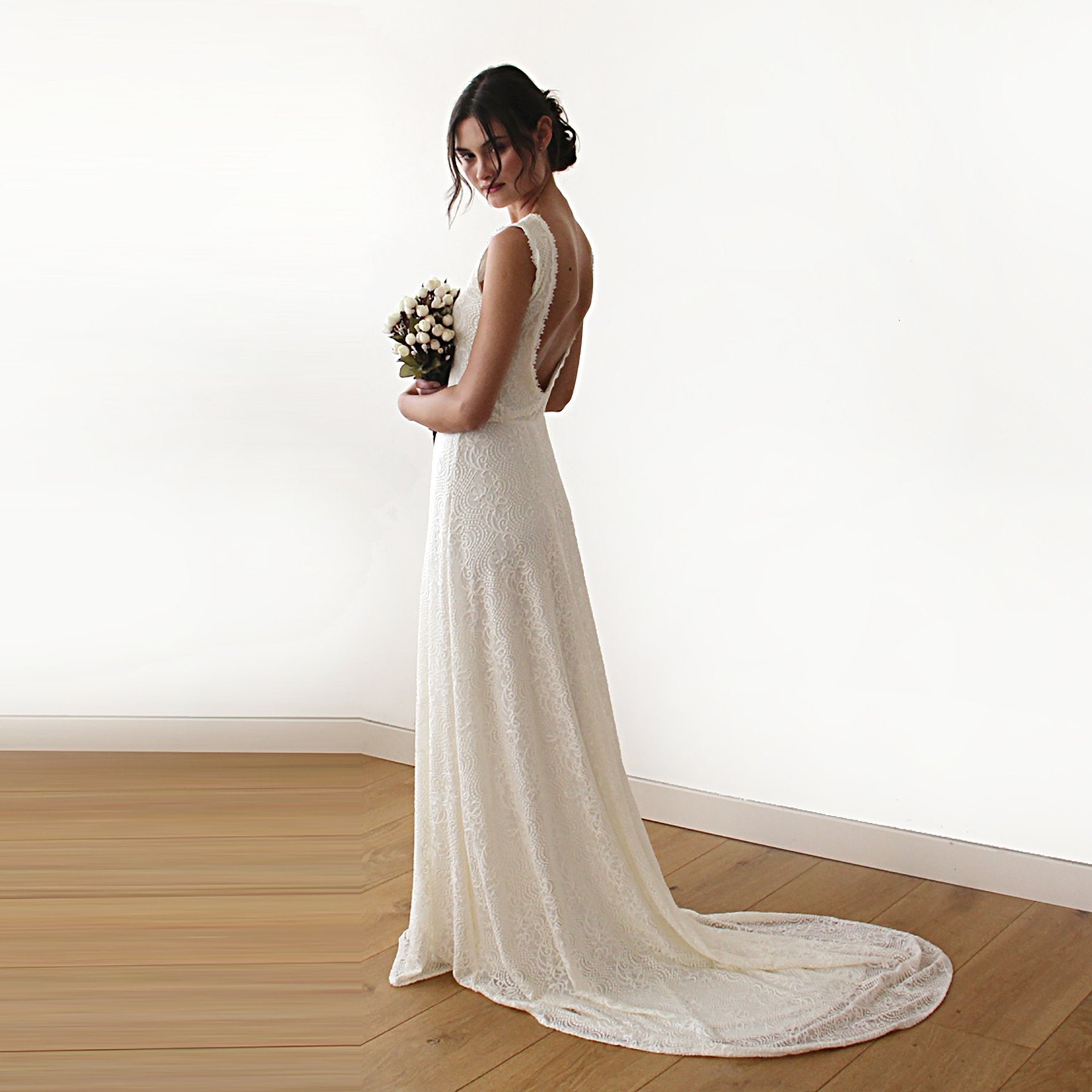 Sleeveless Backless Lace Dress With Train #1180 - NEWYORKLISTED