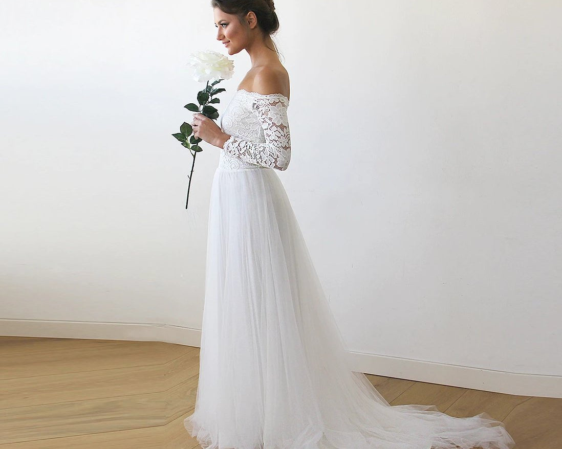 Off-The-Shoulder Train Dress #1162 - NEWYORKLISTED