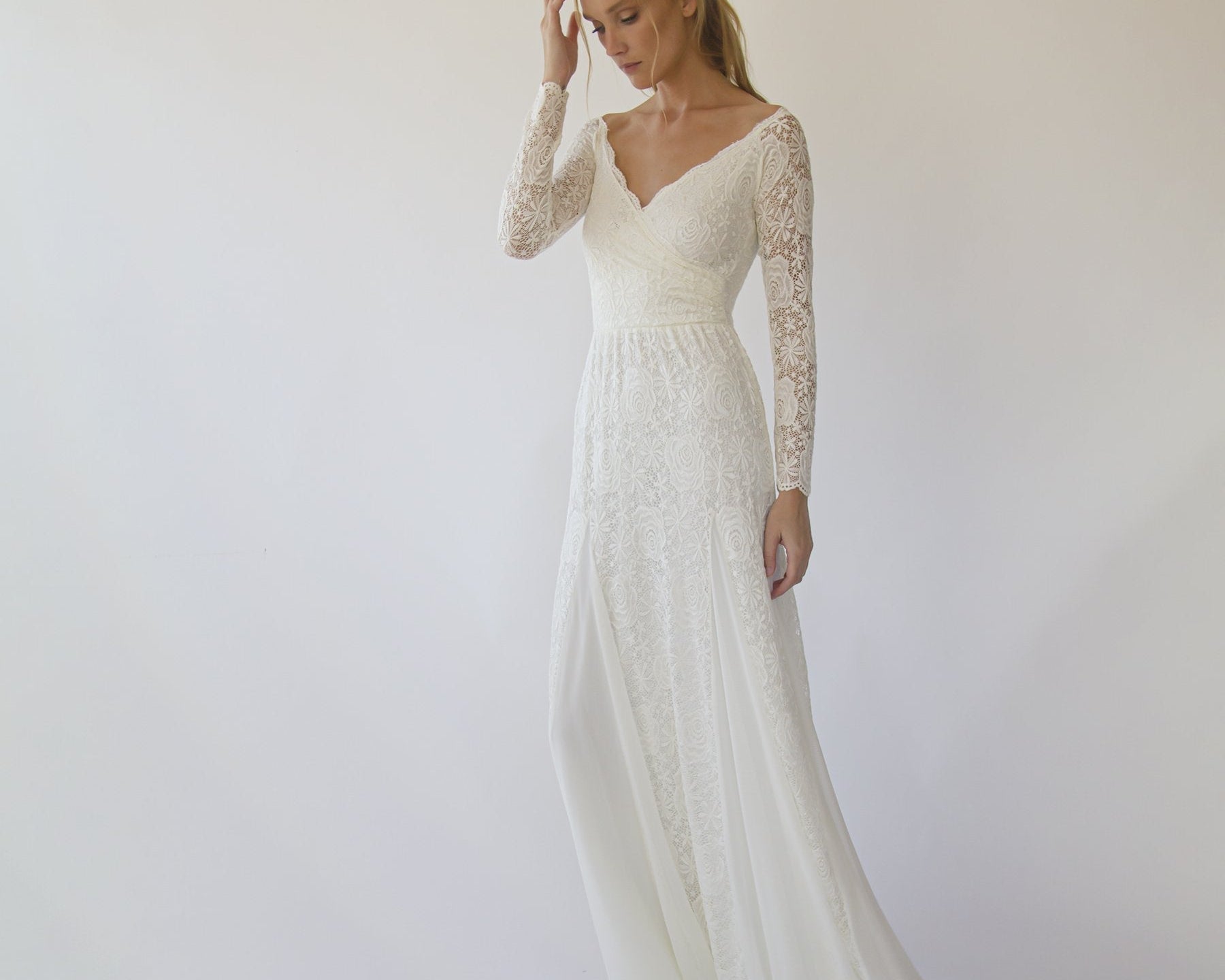 Ivory Off Shoulder Wrap Long Sleeves ,Mermaid Wedding Dress #1280 - NEWYORKLISTED