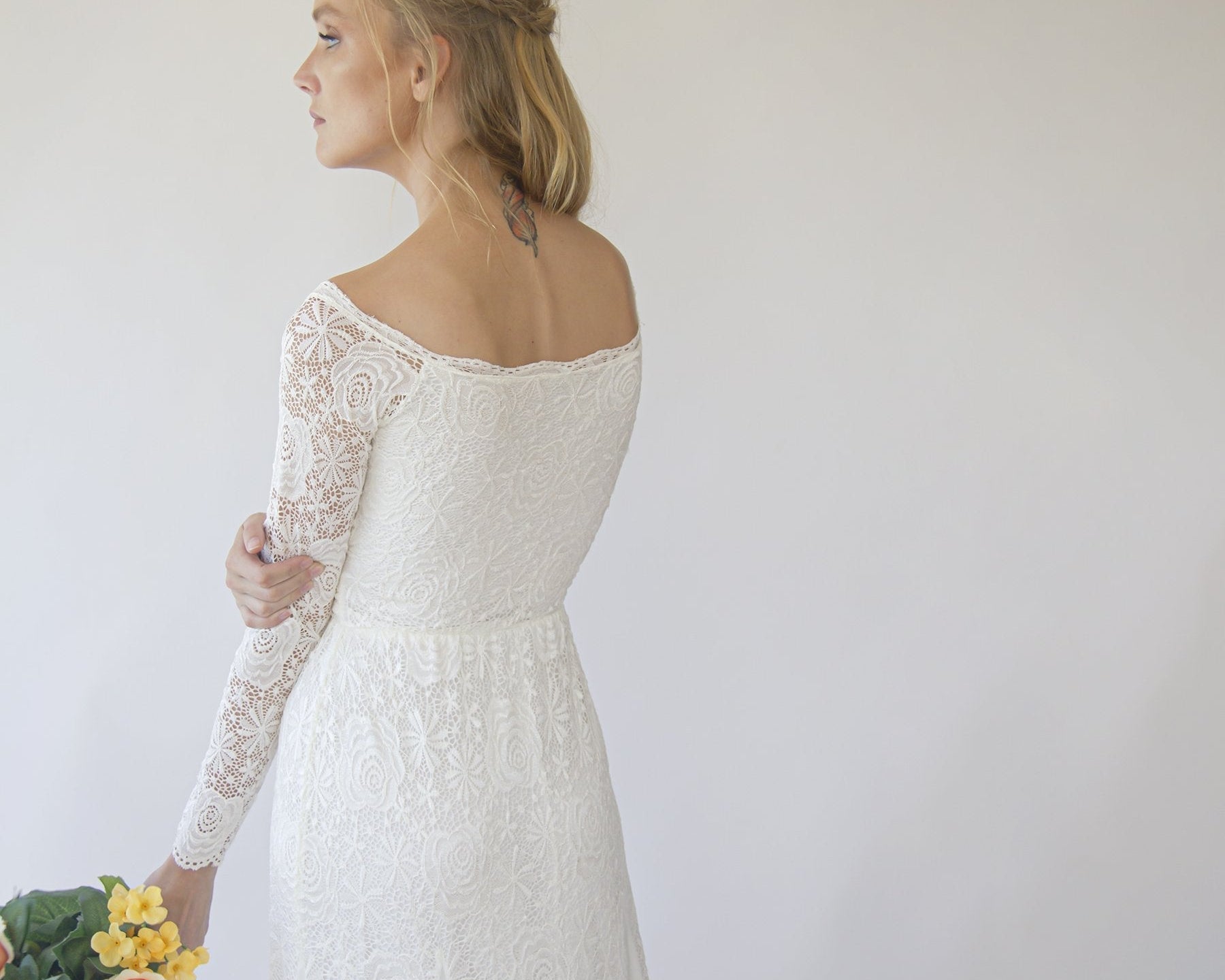 Ivory Off Shoulder Wrap Long Sleeves ,Mermaid Wedding Dress #1280 - NEWYORKLISTED