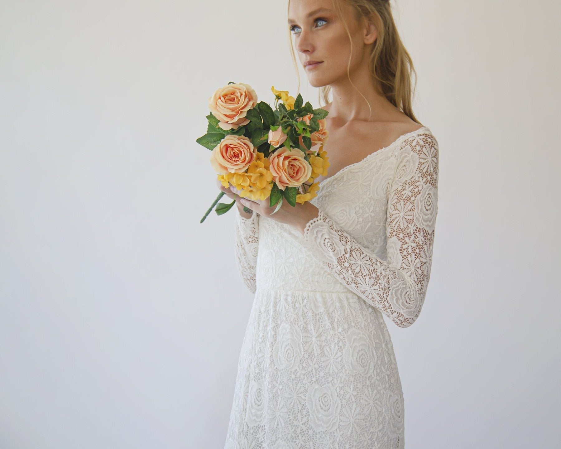 Ivory Off Shoulder Wrap Long Sleeves ,Mermaid Wedding Dress #1280 - NEWYORKLISTED