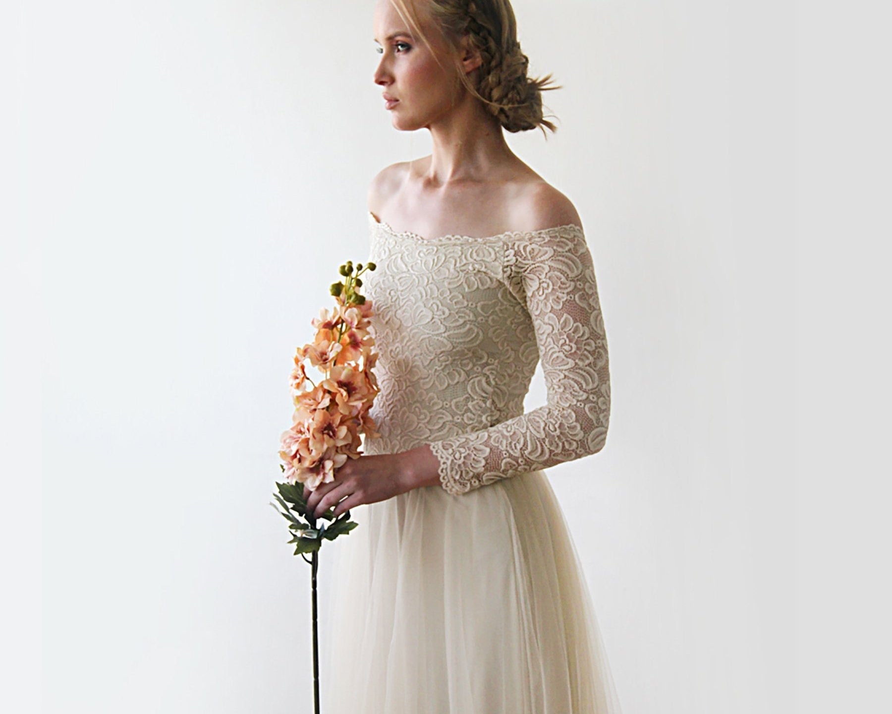 Off-The-Shoulder Train Dress #1162 - NEWYORKLISTED