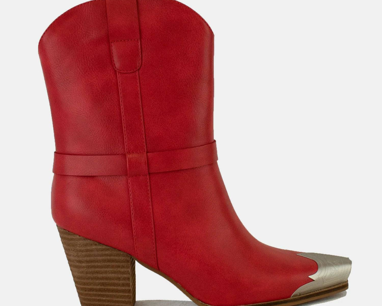 NEWYORKLISTED STYLE COLLECTION: Red Faux Leather Metal Toe Ankle Boots - NEWYORKLISTED