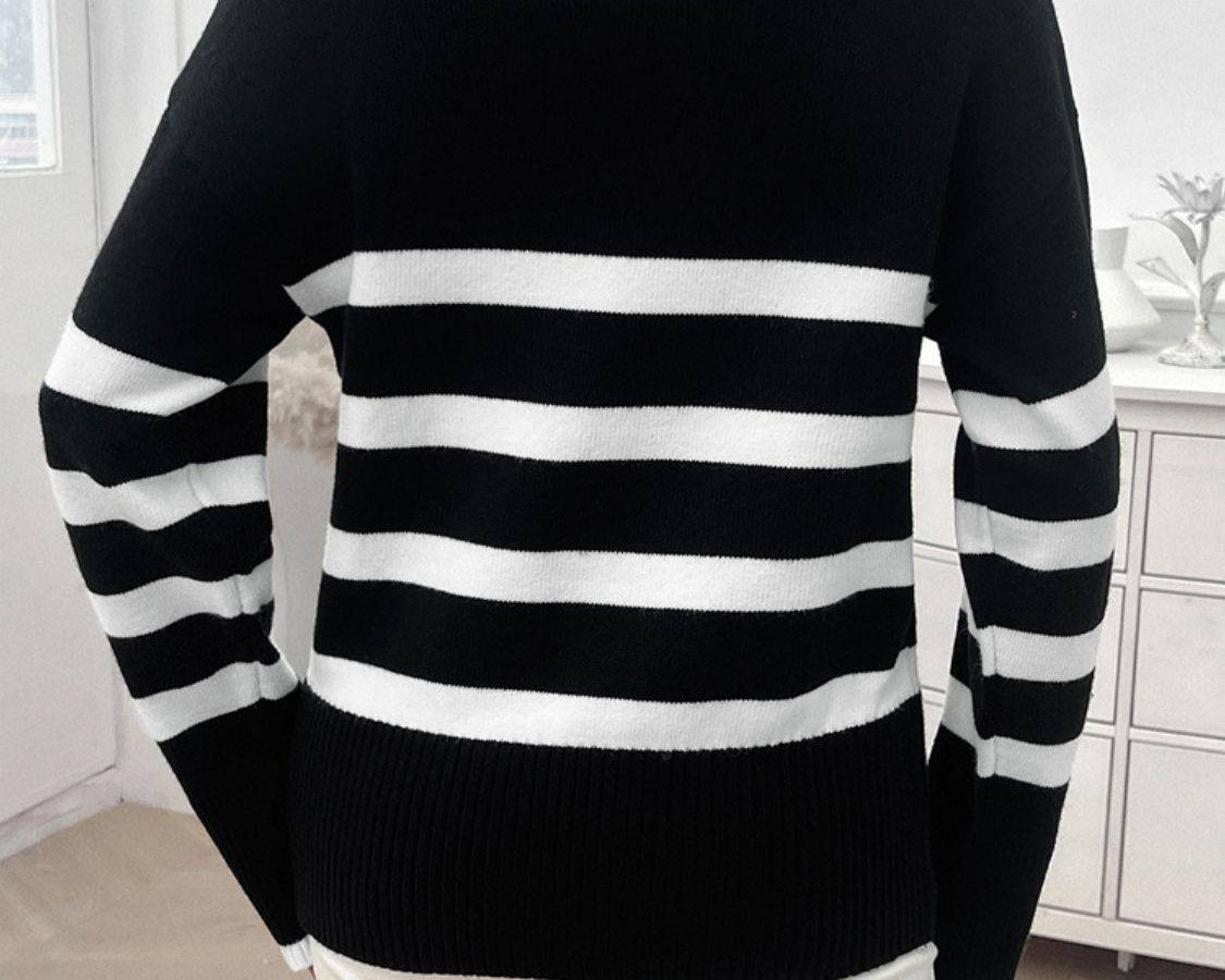 NYLD Striped Collared Neck Long Sleeve Sweater - NEWYORKLISTED