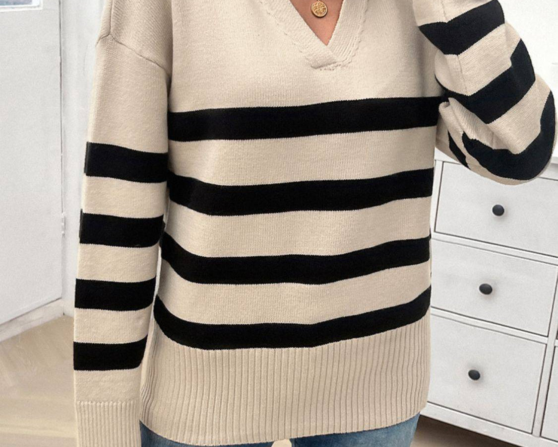 NYLD Striped Collared Neck Long Sleeve Sweater - NEWYORKLISTED